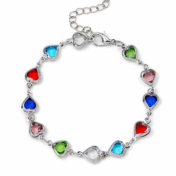Heart Multicolor Zircon Sterling Silver Bracelet - Picture 7 of 8